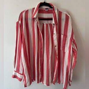Old Navy Red and White Striped Linen Shirt